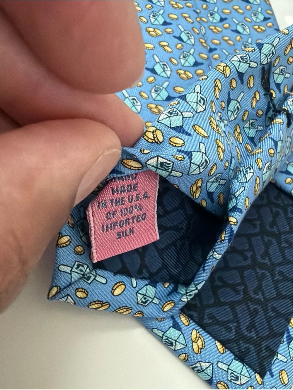 Vineyard Vines Dreidel Themed Blue/Gold Silk Tie